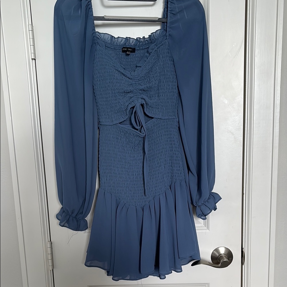 Elegant Blue Smocked Dress